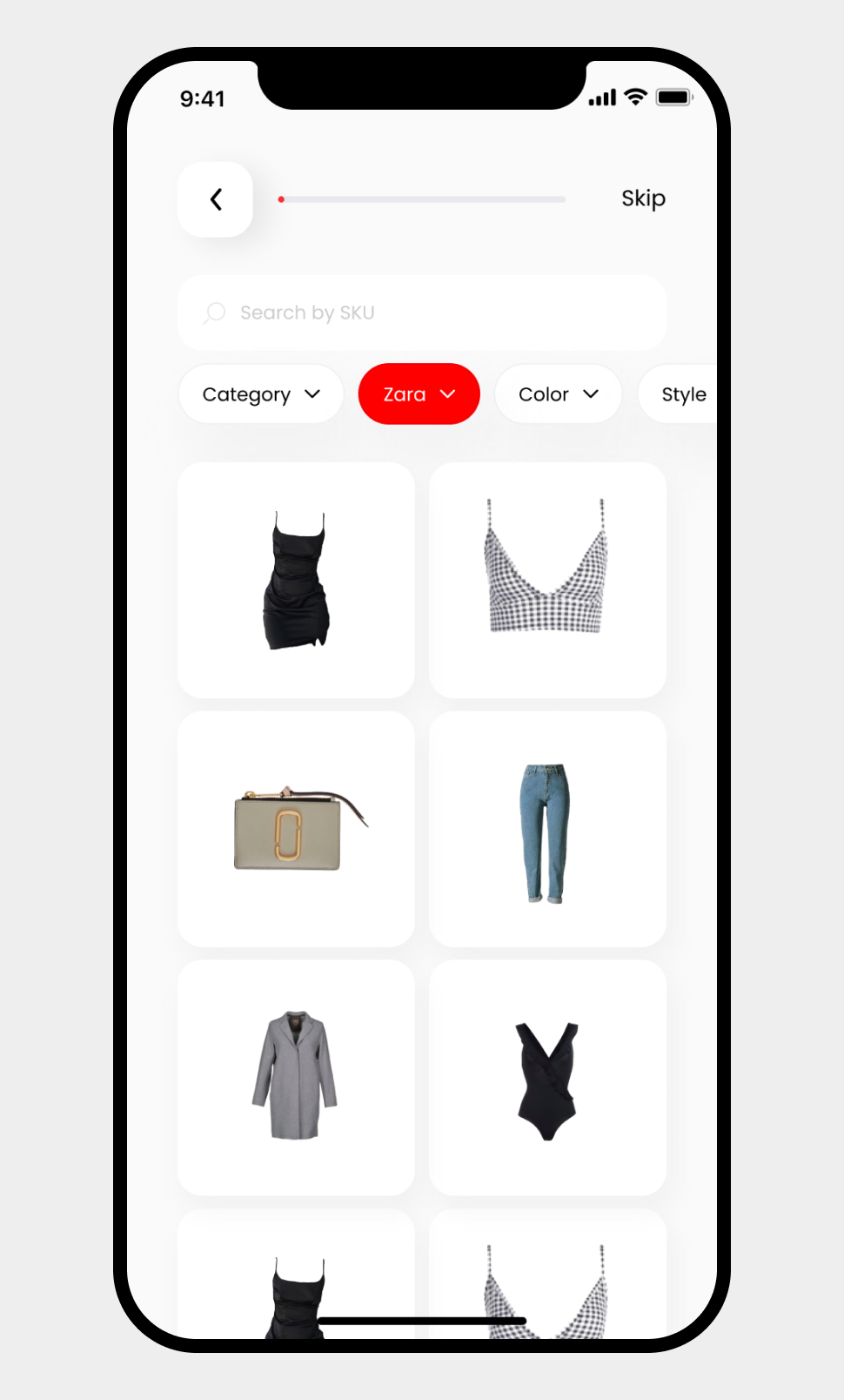 Screenshot of Digital Closet Choose Your Clothing From a Library Screen