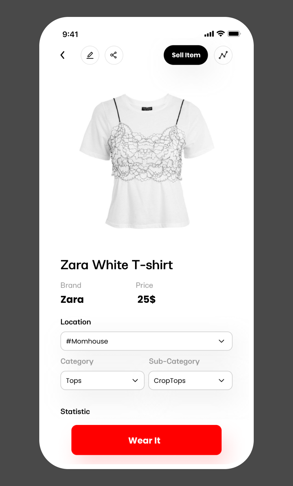 Screenshot of Digital Closet Wear It Screen