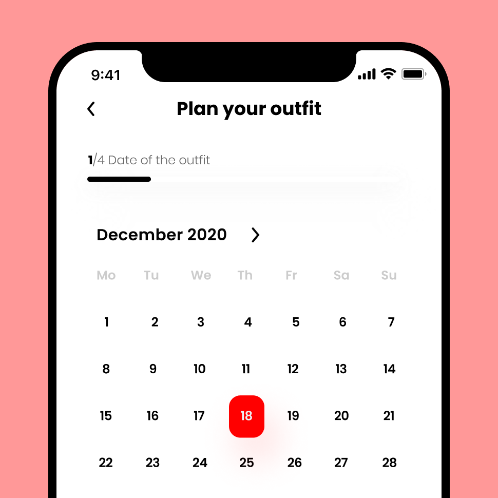 Screenshot of Digital Closet Calendar Screen
