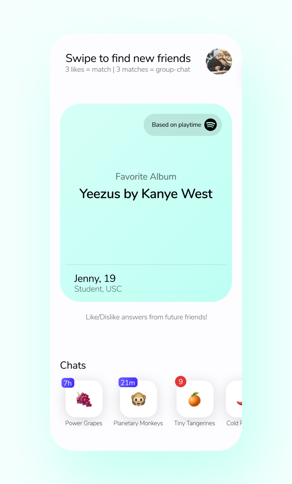 Screenshot of Hudello Swipe Screen in Blue