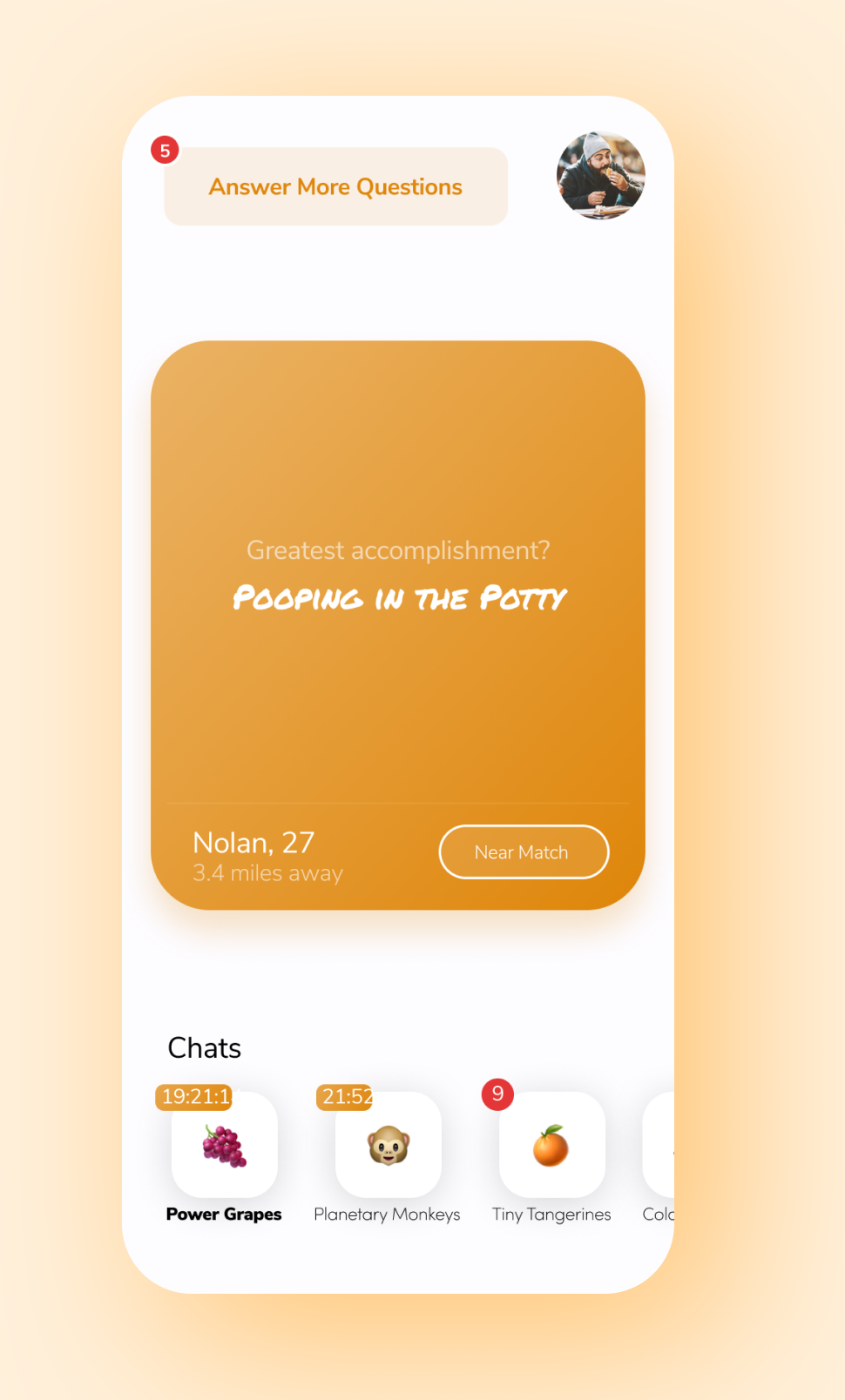 Screenshot of Hudello Swipe Screen in Orange