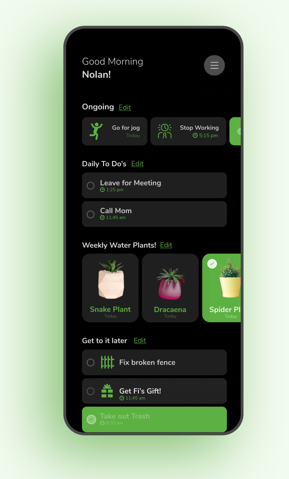 Screenshot of TaskTree Homepage in Dark Mode