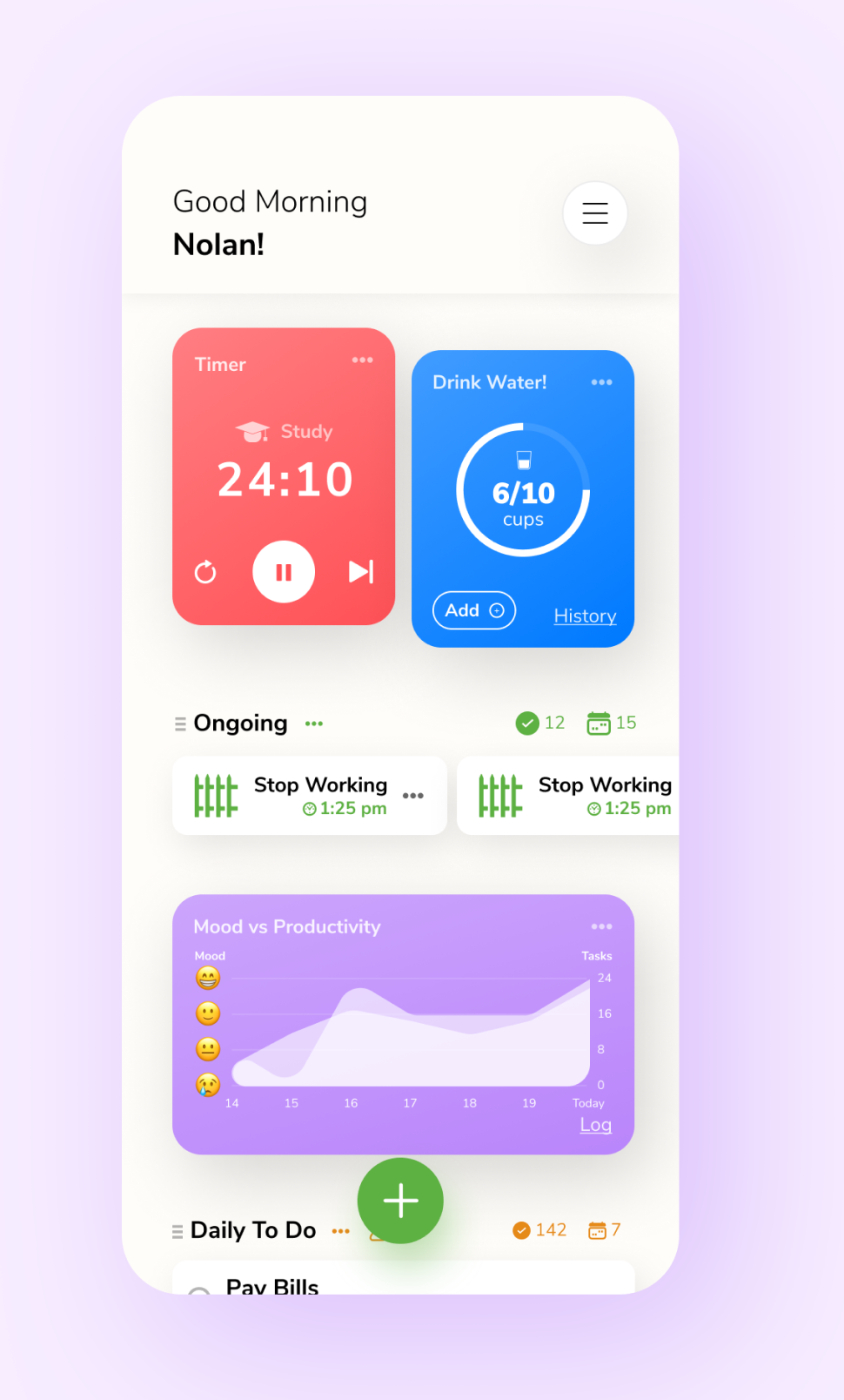 Screenshot of TaskTree List with Widgets